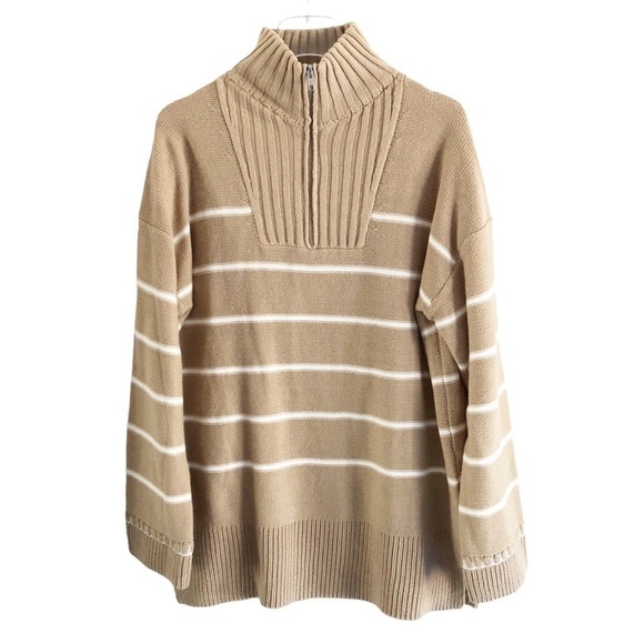 Michael Stars Sweater Emelie Half Zip Breton Striped Pullover Tunic Large NWT - Picture 4 of 13